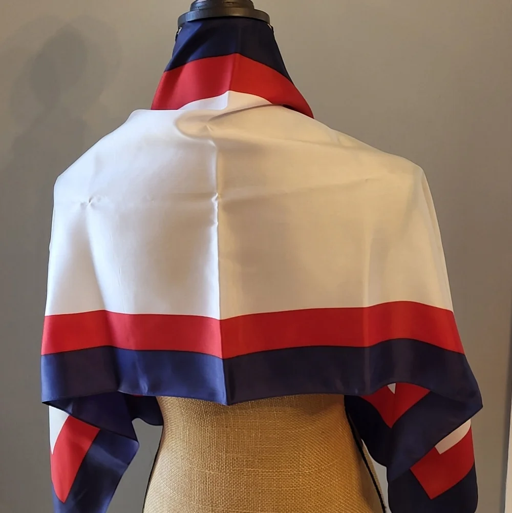 St. Michael 60s Rayon Twill Rectangular Red/white/blue Scarf Made In Italy